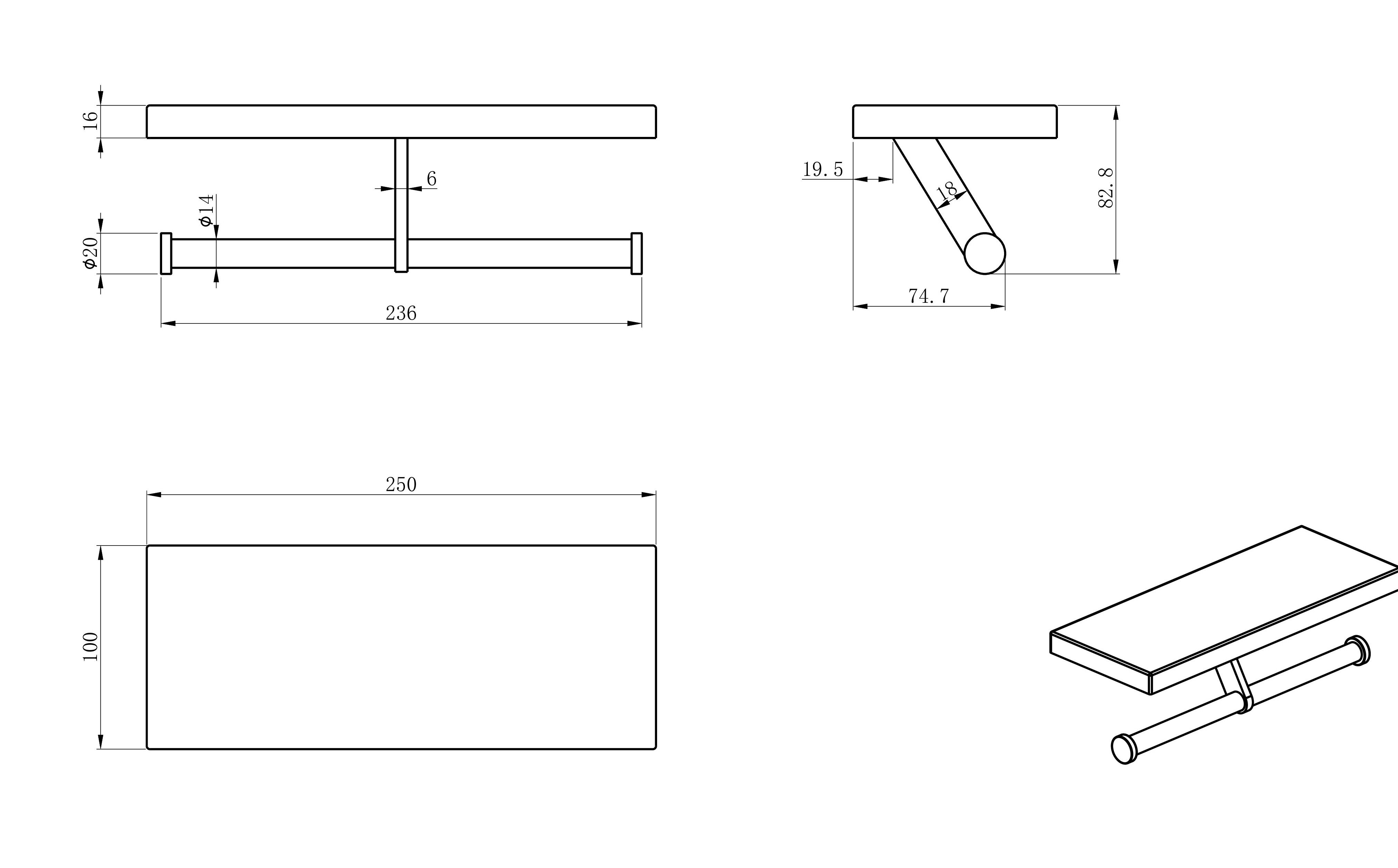 Двойной держатель для туалетной бумаги с полкой WONZON & WOGHAND, Черный матовый (WW-V3802-MB) - Gidratop.ru изображение