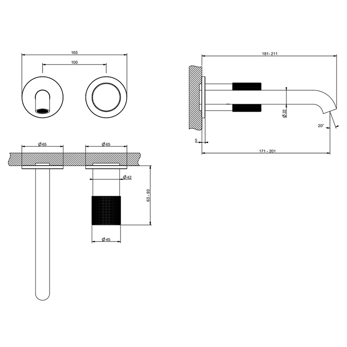 GESSI HABITO DIAMANTATO смеситель для раковины настенный встраиваемый, однорычажный, цвет Black Metal PVD - Gidratop.ru изображение