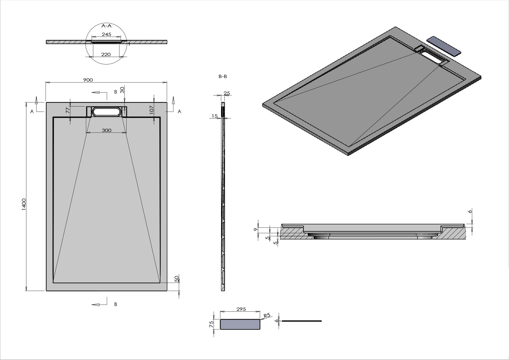 Поддон для душа из искусственного камня VST-4SRL9014W, 1400*900*25, белый матовый - Gidratop.ru изображение
