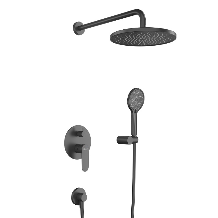 STYLUS-DSET-NOP Душевой комплект встраиваемый (смеситель встраиваемый, верхний душ, ручной душ со шлангом, штуцер с держателем), черный матовый - Gidratop.ru изображение