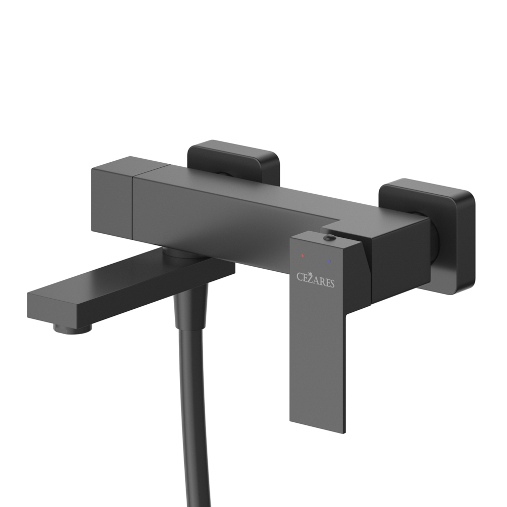 SLIDER-VD-NOP Смеситель для ванны и душа однорычажный в комплекте с ручным душем, шлангом и держателем, черный матовый - Gidratop.ru изображение