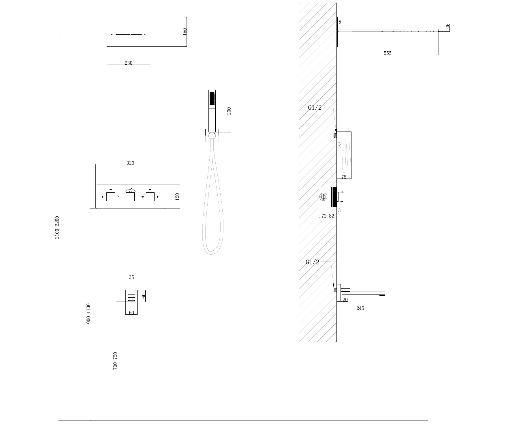Душевая система ABBER Daheim AF8253 скрытого монтажа с изливом, термостат, хром - Gidratop.ru изображение