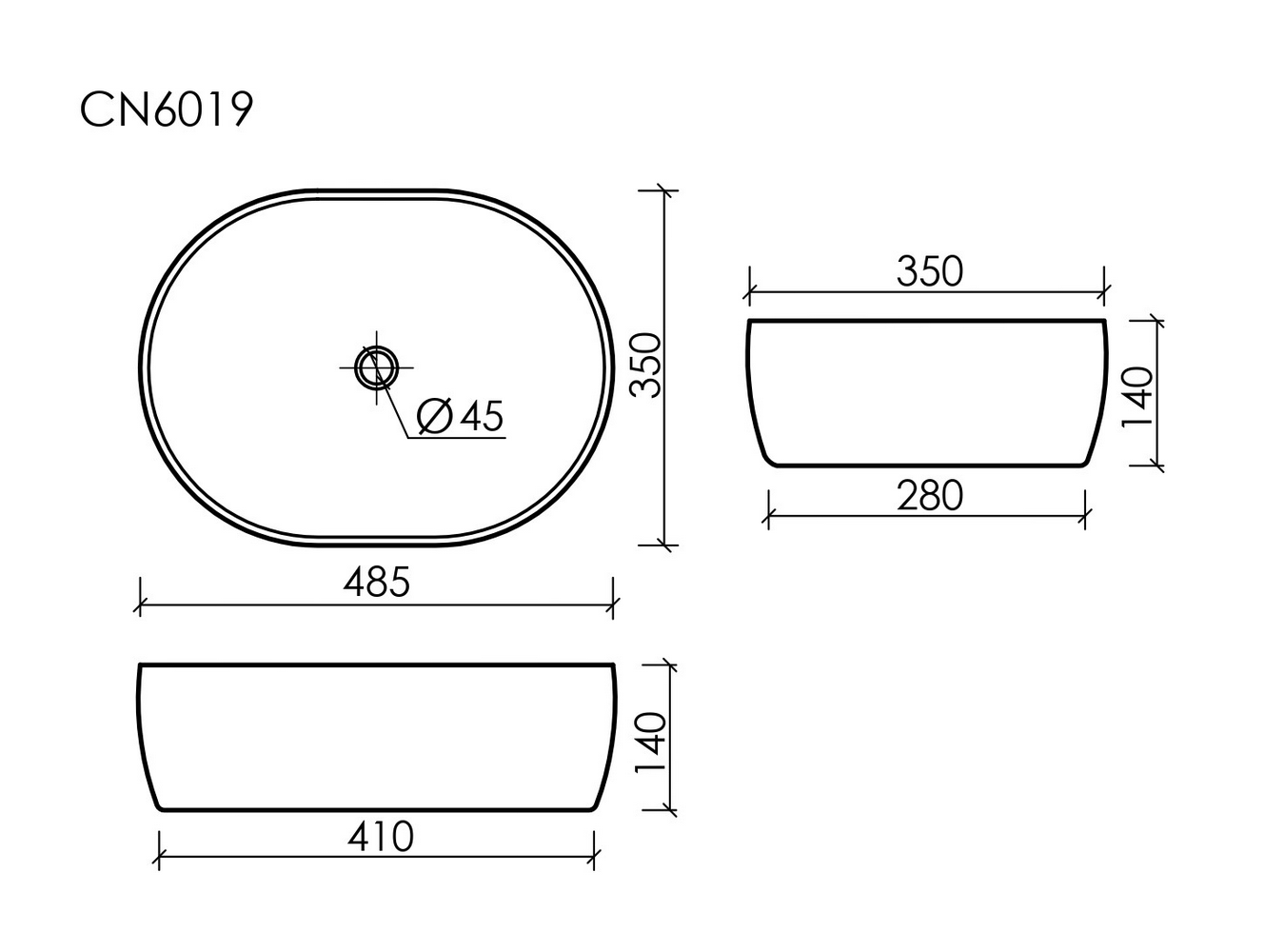 Умывальник чаша накладная овальная Element 480x350x140мм - Gidratop.ru изображение