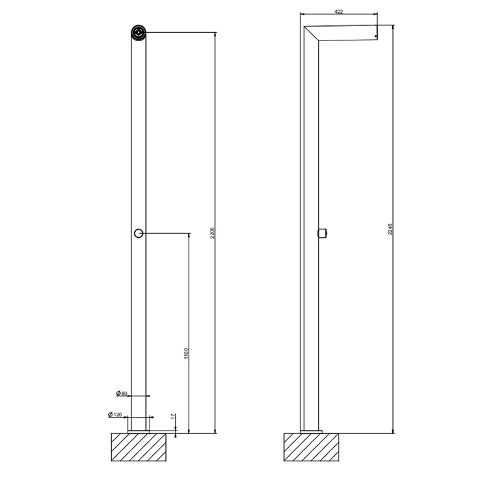 GESSI OUTDOOR душевая стойка для установки на улице, напольная, на 1 выход, без ручки и верхнего душа, внешняя часть, цвет Corten - Gidratop.ru изображение