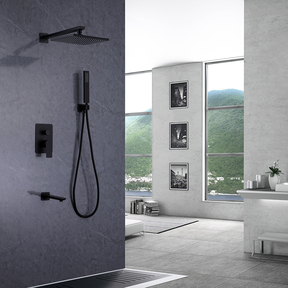 Душевая система ABBER Weiss Insel AF8017B скрытого монтажа с изливом, черная матовая - Gidratop.ru изображение