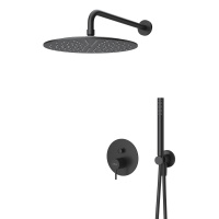 LEAF-DSIP-30-L-NOP Душевая система с дивиатором для верхнего и ручного душа, верхний душ из стены 30 см, исполнение Чёрный матовый - Gidratop.ru изображение