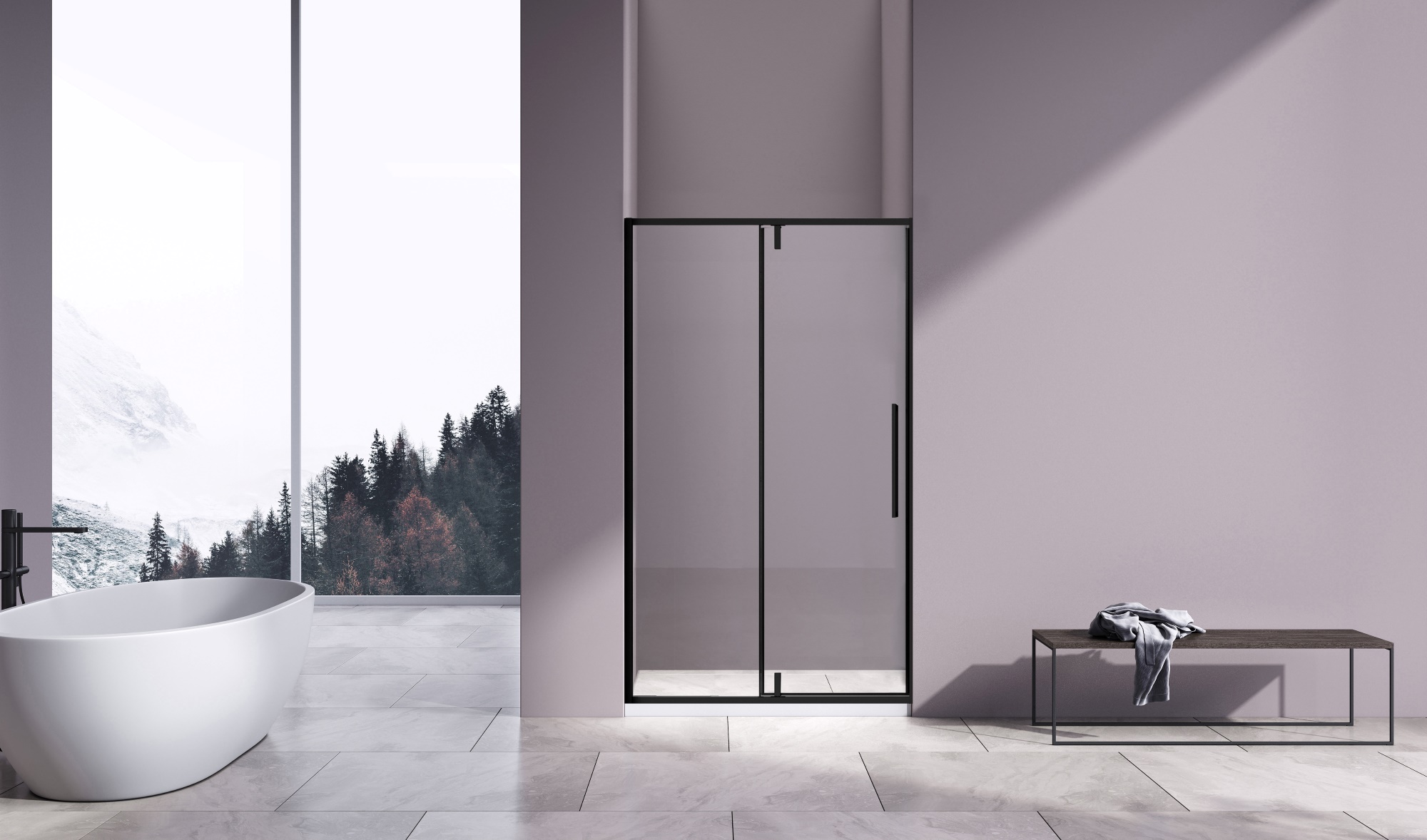 Душевая дверь Slim-N VDP-4SN100CLB, черный матовый, стекло прозрачное - Gidratop.ru изображение