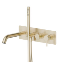 Newform X-STEEL 316 Смеситель для ванны встраиваемый с ручным душем, излив 231 мм,  внешняя часть , цвет: PVD Brushed pale gold - Gidratop.ru изображение