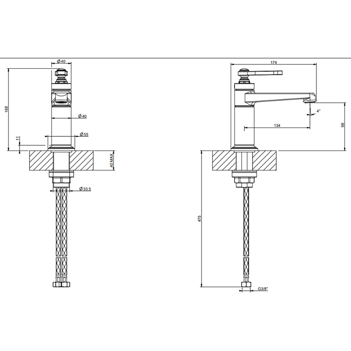 GESSI VENTI20 смеситель для раковины на 1 отверстие, однорычажный, без донного клапана, цвет Nickel PVD - Gidratop.ru изображение