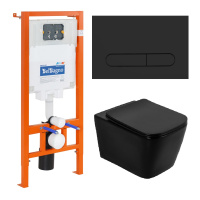 Комплект 4 в 1 Унитаз подвесной BelBagno ARDENTE-C BB3202CHR-MB с сиденьем BB3202SC-MB + Система инсталляции для унитазов BelBagno BB002-80 с кнопкой смыва BB007-PR-NERO.M - Gidratop.ru изображение