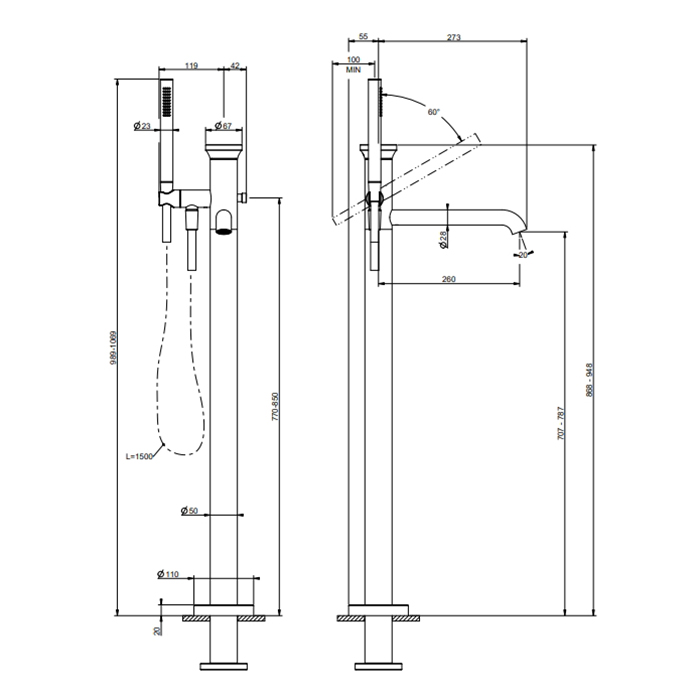 GESSI Origini смеситель  наполньный для ванны, с ручной лейкой, в комплекте вставка., цвет: Copper Brushed PVD - Gidratop.ru изображение