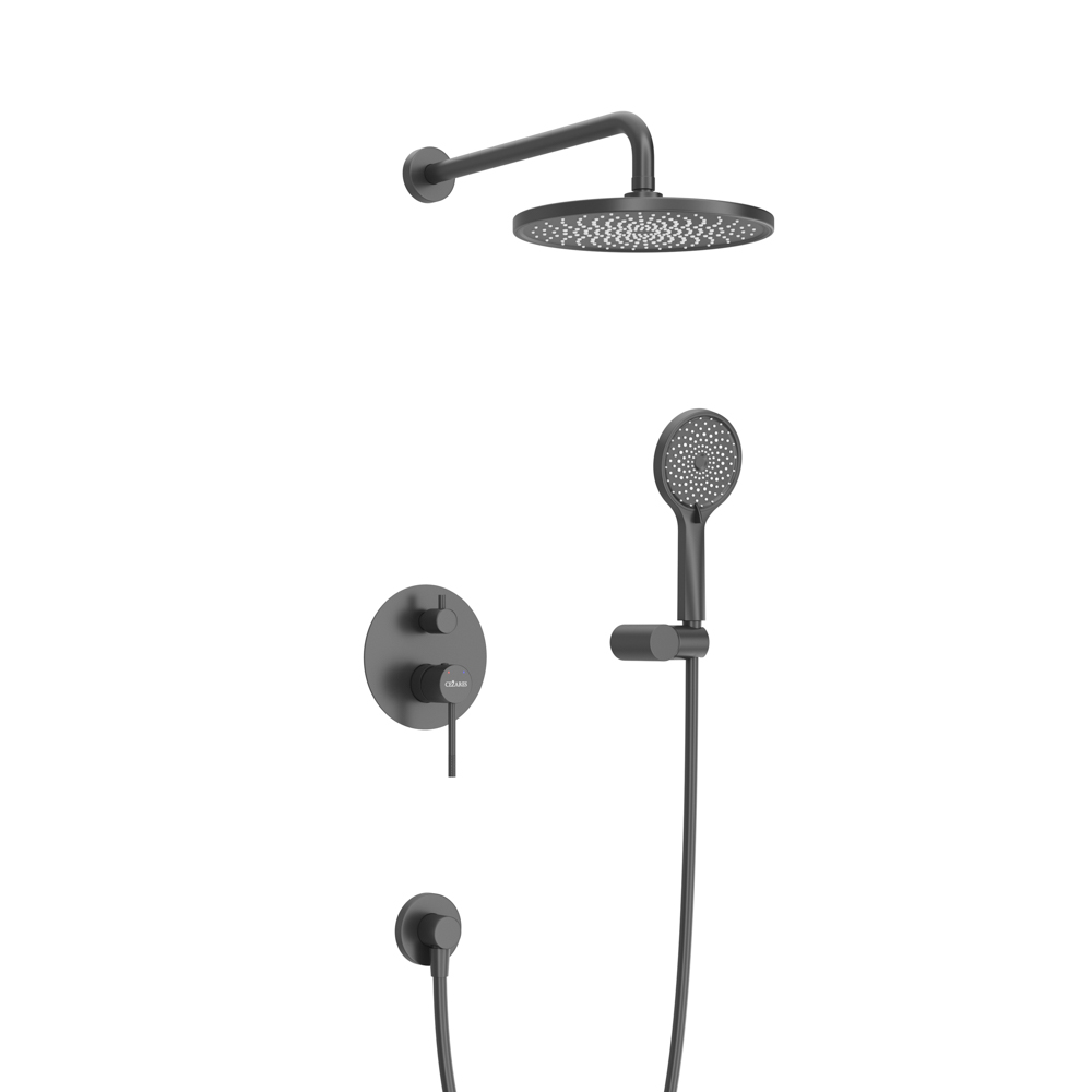 RELAX-DSET-NOP Душевой комплект встраиваемый (смеситель встраиваемый, верхний душ, ручной душ со шлангом, штуцер с держателем), черный матовый - Gidratop.ru изображение