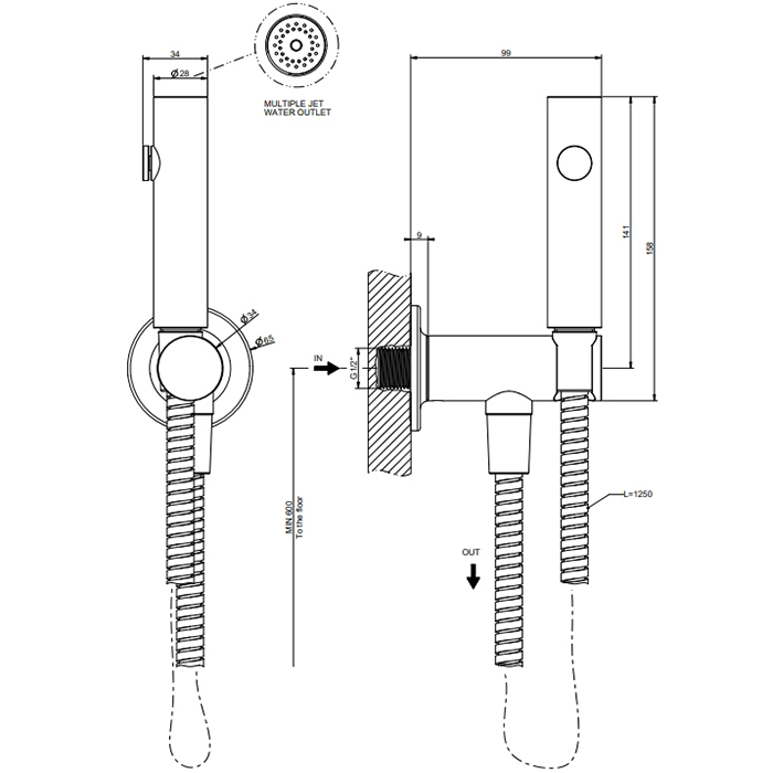 GESSI INCISO гигиенический душ на 1/2, цвет: brushed brass pvd - Gidratop.ru изображение