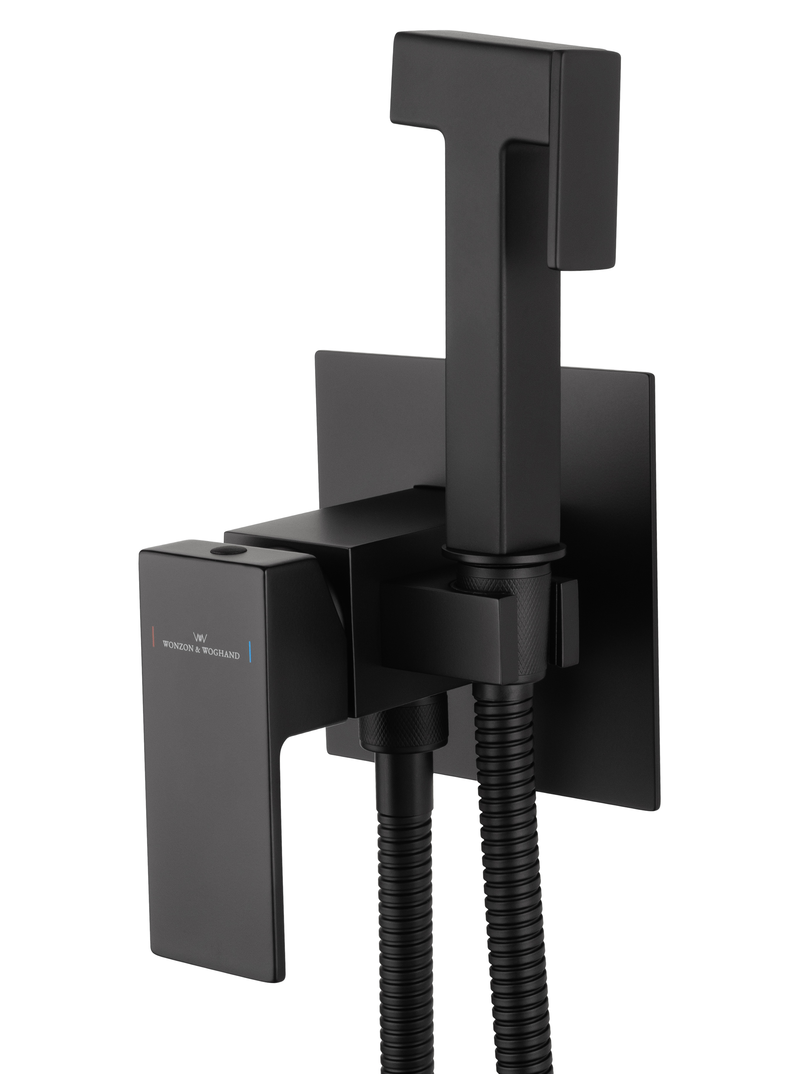 Смеситель с гигиеническим душем встраиваемый WONZON & WOGHAND CUBE, Черный матовый (WW-88829016-MB) - Gidratop.ru изображение