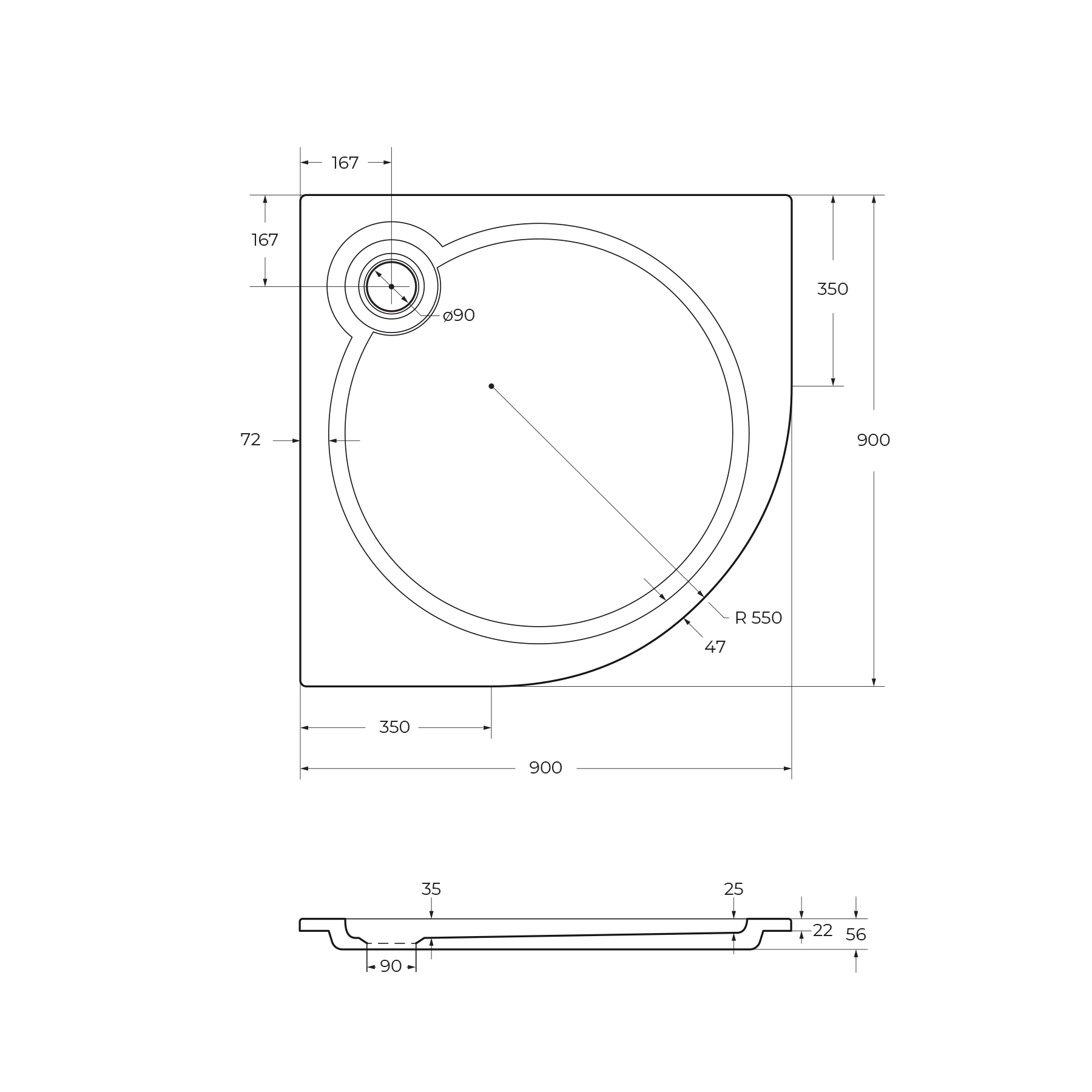 Поддон из искусственного мрамора CEZARES TRAY-S-R-90-550-56-W - Gidratop.ru изображение