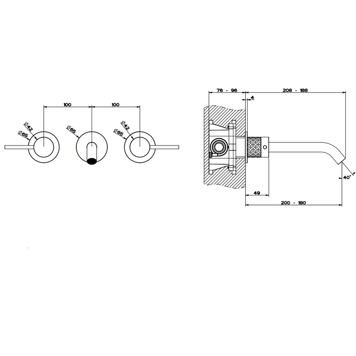 GESSI 316 встраиваемый смеситель для раковины с изливом 200-180мм (внешняя часть), цвет: steel brushed - Gidratop.ru изображение
