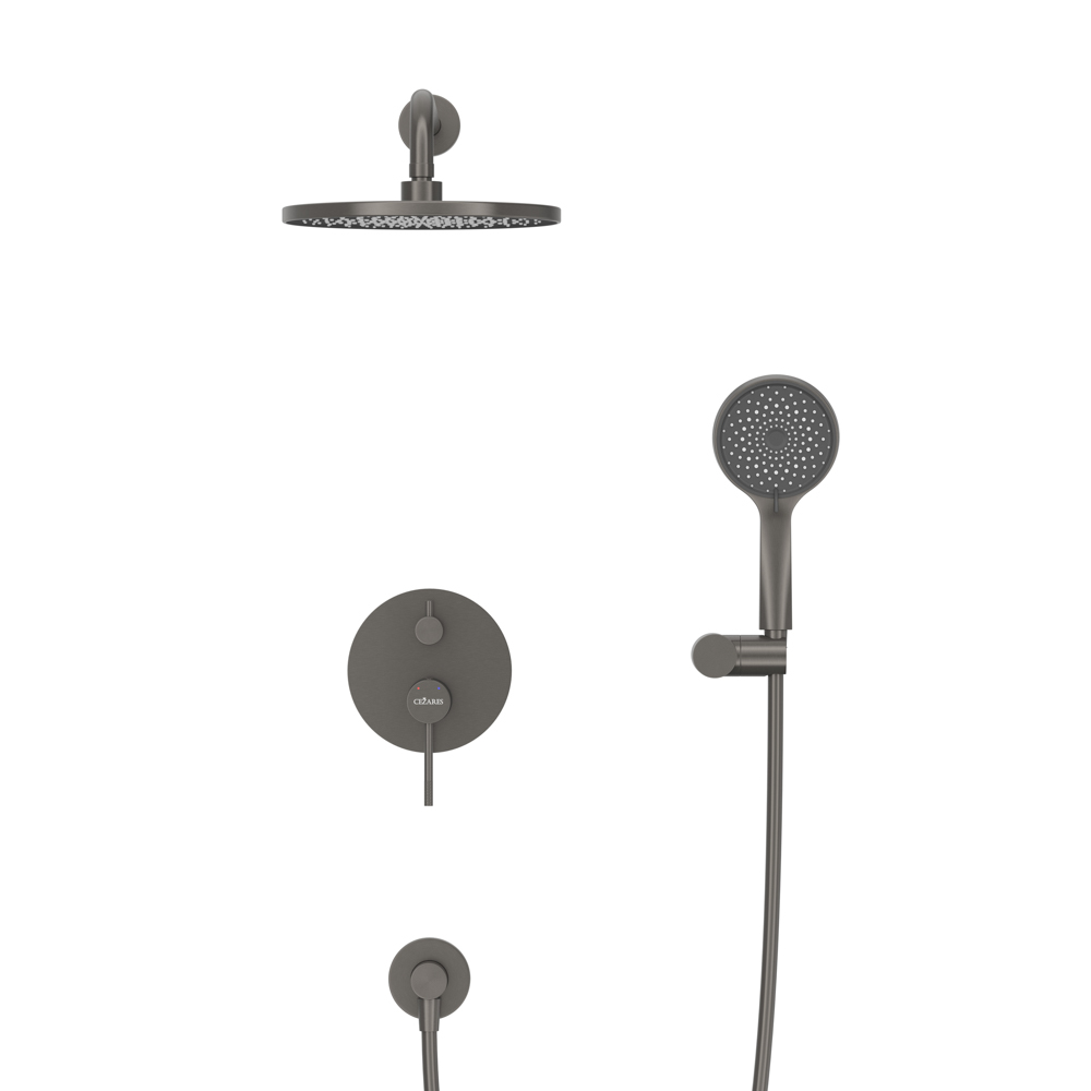 RELAX-DSET-GM Душевой комплект встраиваемый (смеситель встраиваемый, верхний душ, ручной душ со шлангом, штуцер с держателем), оружейная сталь - Gidratop.ru изображение