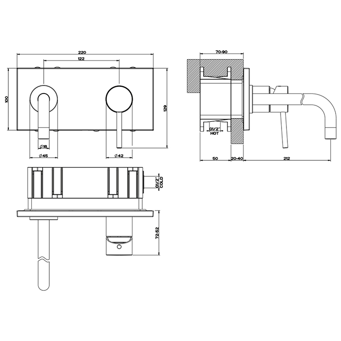 Gessi Emporio Via tortona внешняя часть для настенного смесителя с длинным изливом, без донного клапана, цвет: Finox Brushed Nickel - Gidratop.ru изображение