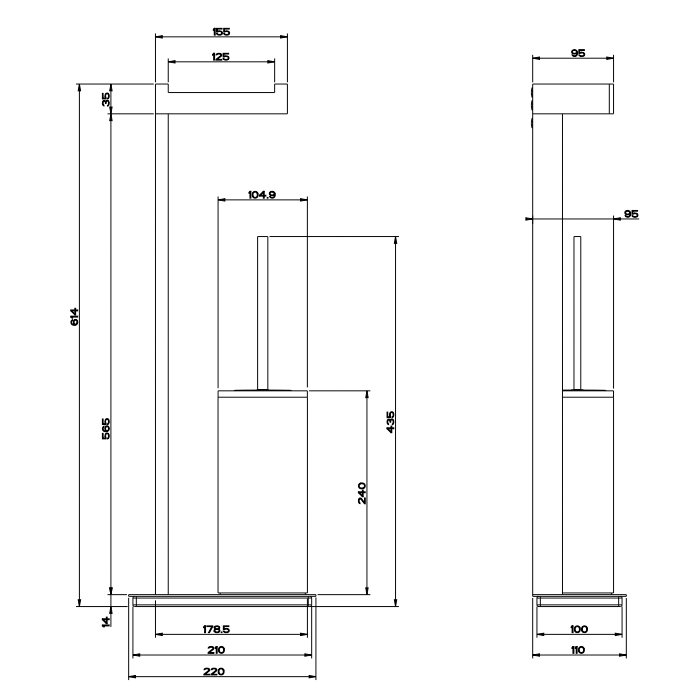 GESSI  INVERSO ACCESSORIES напольный держатель для туалетной бумаги и ершик, черный, цвет: Brass Brushed PVD - Gidratop.ru изображение