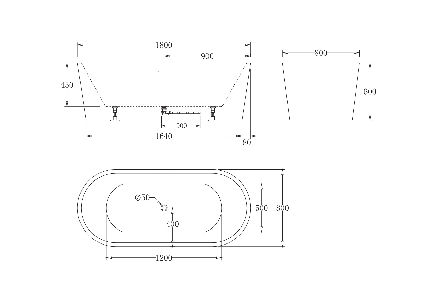 Акриловая ванна без перелива BELBAGNO BB71-1800-NERO-W0, 1800x800x600 - Gidratop.ru изображение