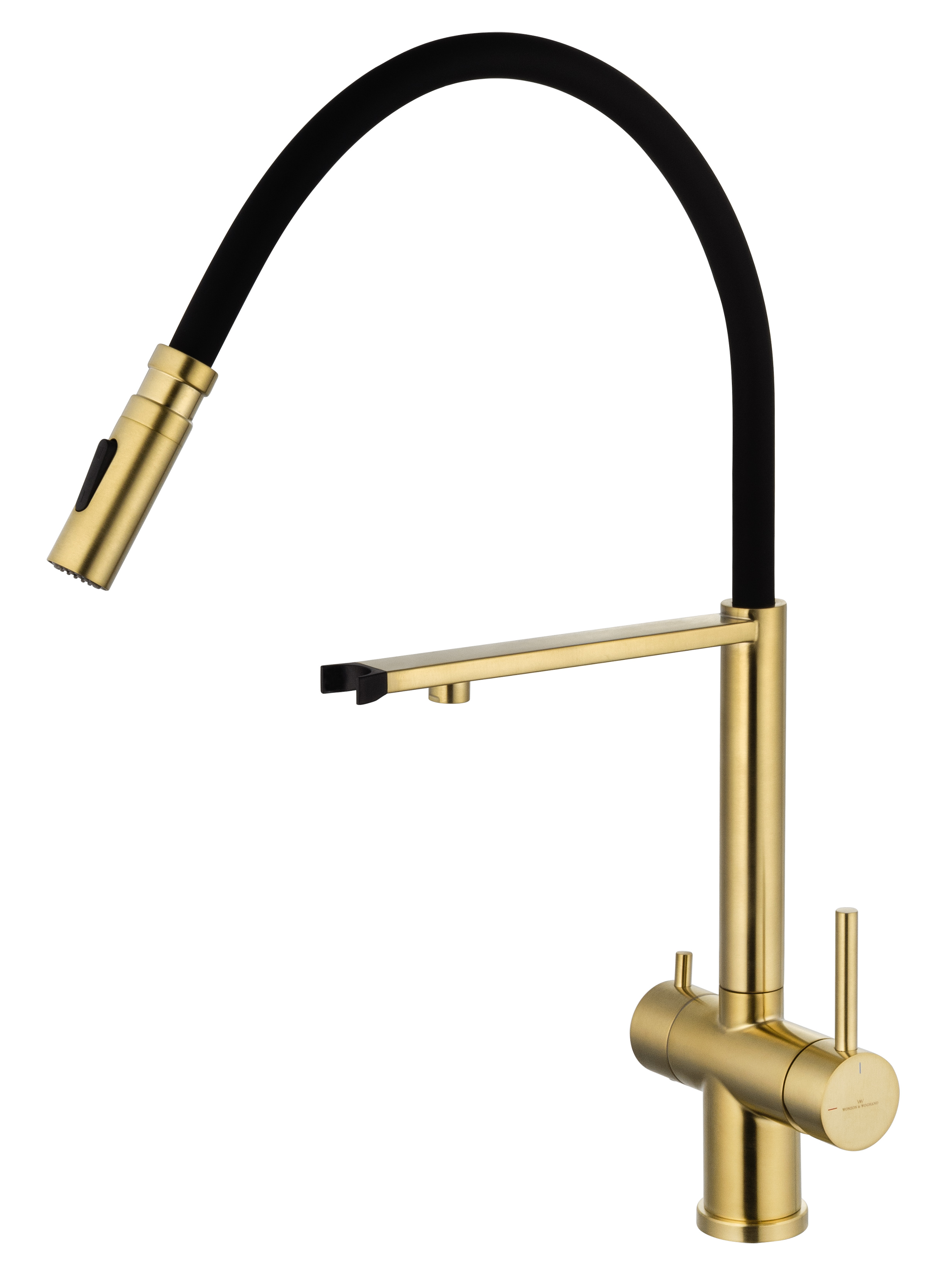 Смеситель для кухни с гибким изливом и подключением фильтра WONZON & WOGHAND, Брашированное золото (WW-88458009-BG) - Gidratop.ru изображение