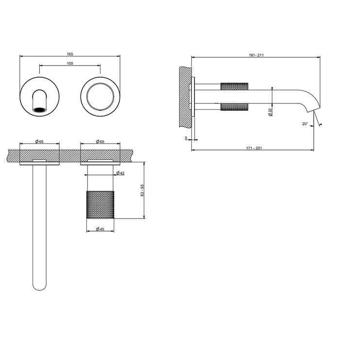 GESSI HABITO CESELLO смеситель для раковины настенный встраиваемый, однорычажный, цвет Black Metal PVD - Gidratop.ru изображение