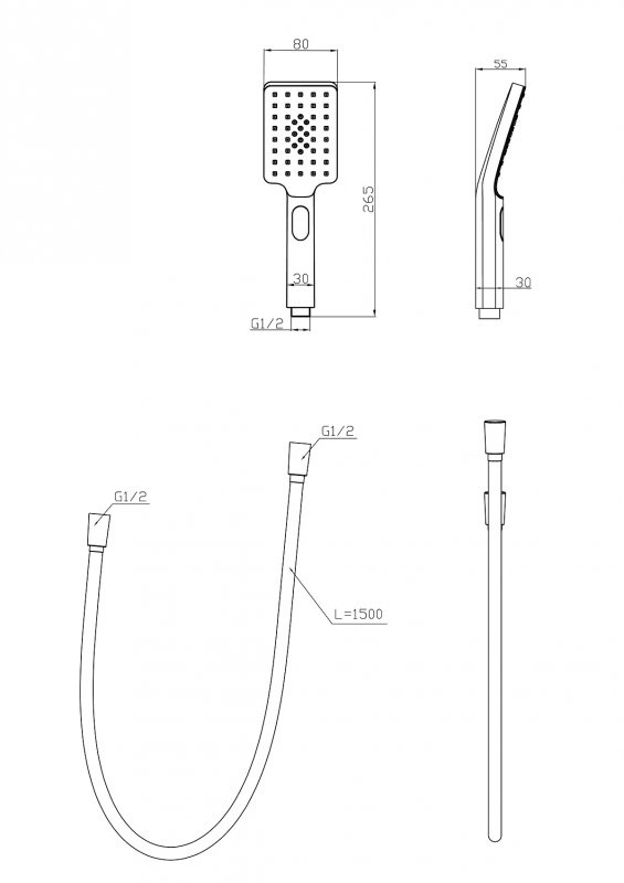 LUCE Душевая стойка со смесителем для ванны, верхним и ручным душем, чёрный LUC-VSCM-NERO. Верхний душ 25х25 см - Gidratop.ru изображение