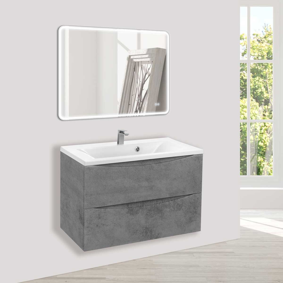 База под раковину Mia 750 подвесная, 2 выкатных ящика soft close, Beton - Gidratop.ru изображение