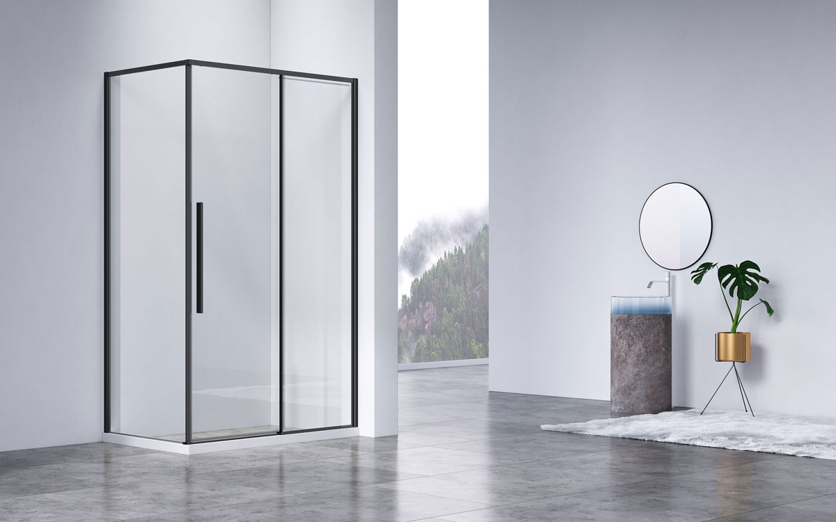 Душевой уголок Slim-N VSR-4SN9011CLB, 1100*900, черный, стекло прозрачное - Gidratop.ru изображение