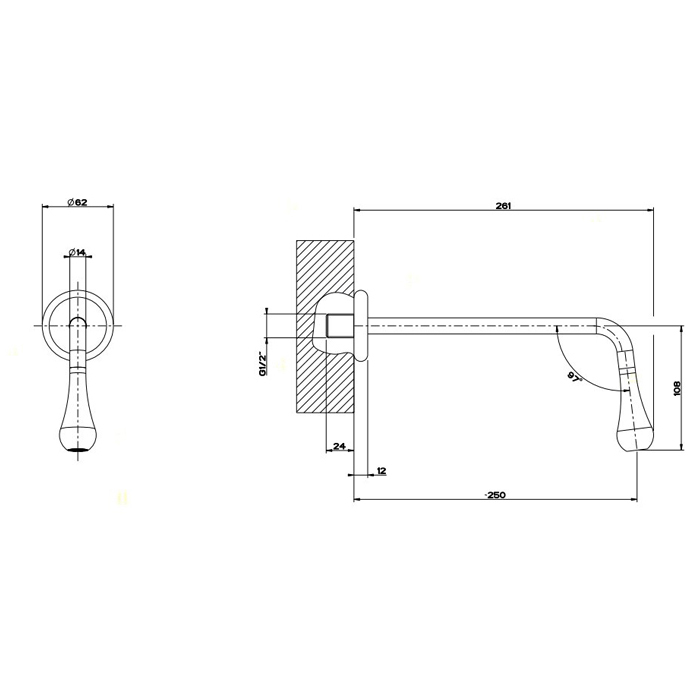 Gessi Goccia настенный излив 250мм, для монтажа с удаленным управлением 33700/33743 (не входит в комплект), цвет: черный - Gidratop.ru изображение
