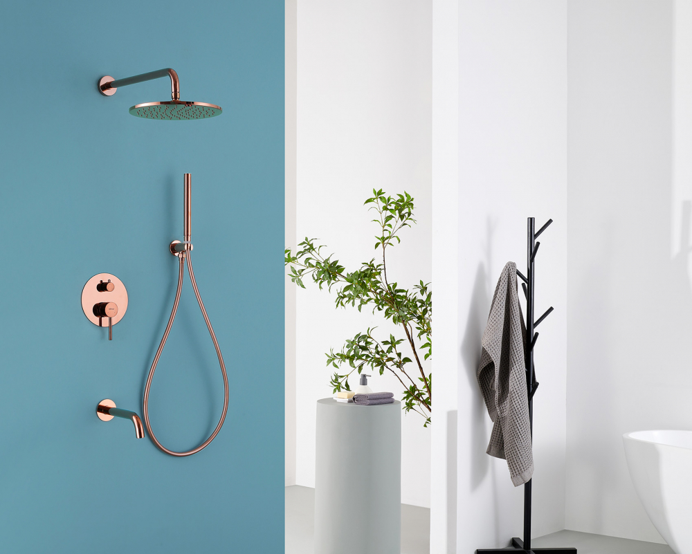 Душевая система ABBER Wasser Kreis AF8117RG скрытого монтажа с изливом, розовое золото - Gidratop.ru изображение