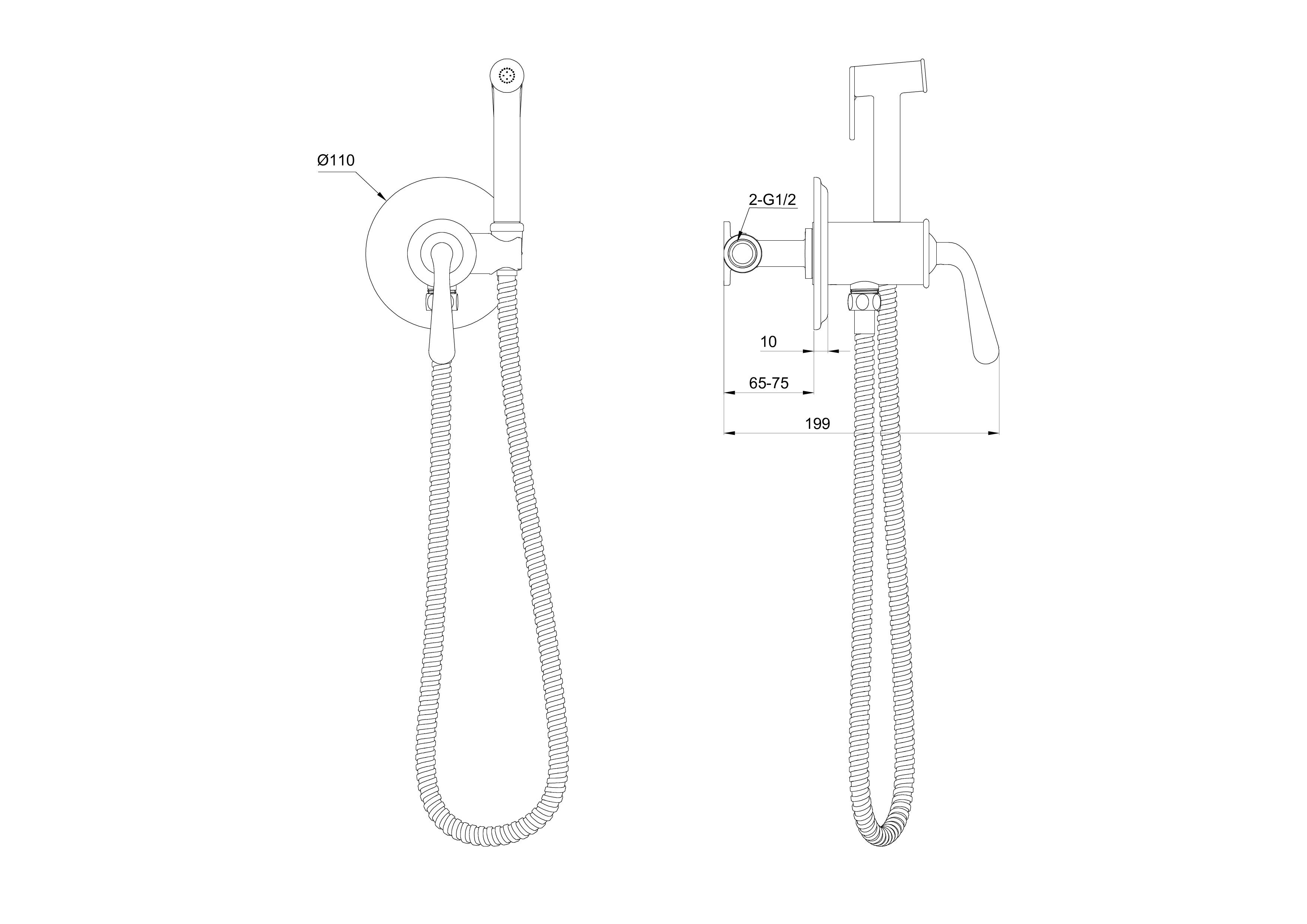 Смеситель с гигиеническим душем встраиваемый WONZON & WOGHAND STEAM, Темный графит (WW-88829008-BGM) - Gidratop.ru изображение