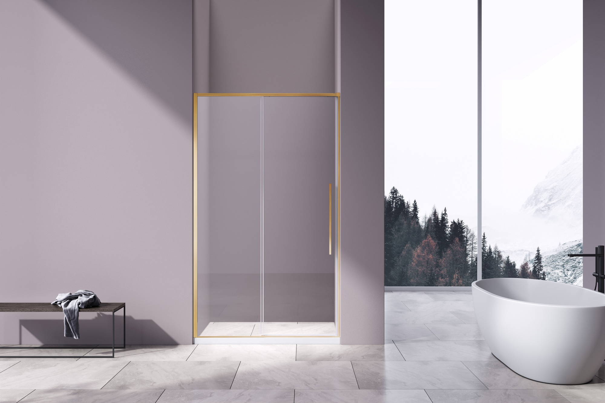 Душевая дверь Slim-N VDS-4SN110CLG, 1100, брашированное золото, стекло прозрачное - Gidratop.ru изображение