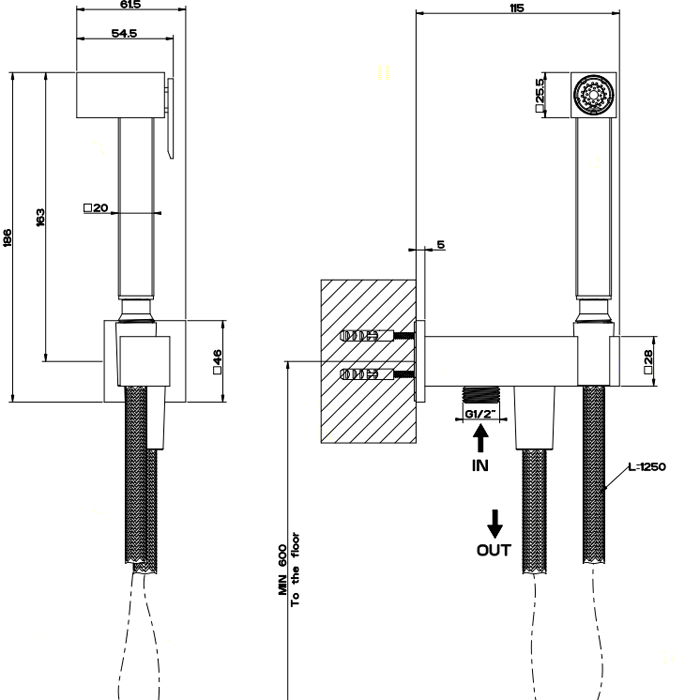 Gessi Rettangolo гигиенический душ, вывод воды на 1/2, цвет: хром - Gidratop.ru изображение