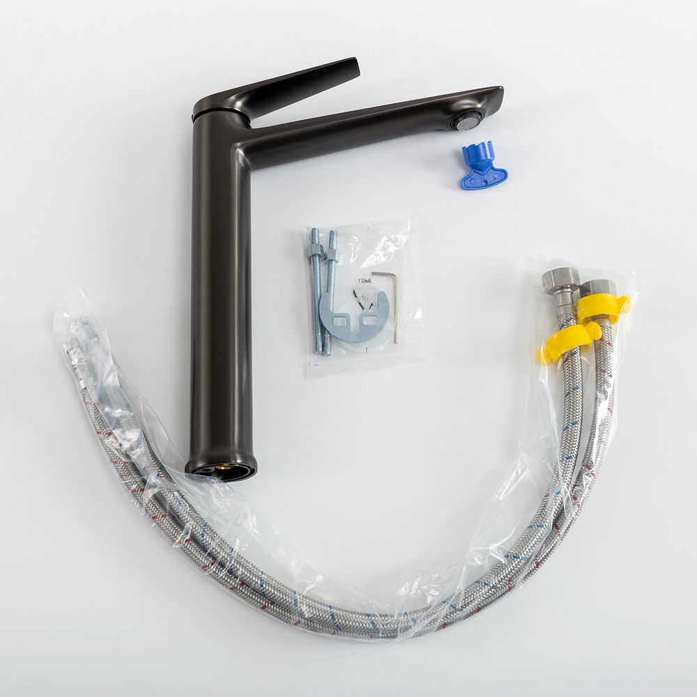 LINER-LC-GM-W0 Смеситель для накладной раковины однорычажный, без донного клапана, исполнение оружейная сталь - Gidratop.ru изображение