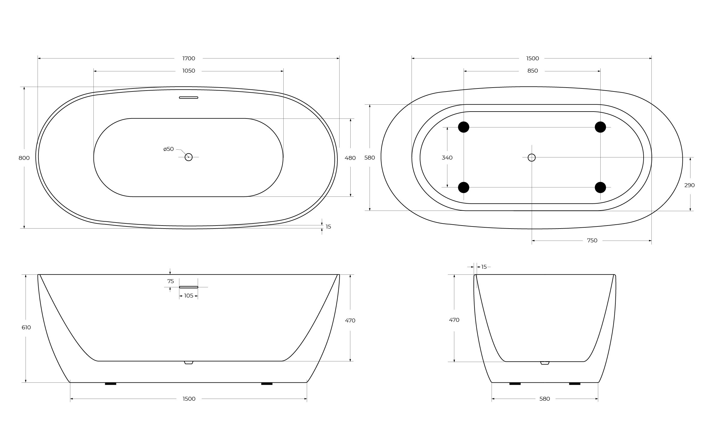 Акриловая ванна BELBAGNO BB415-1700-800 - Gidratop.ru изображение