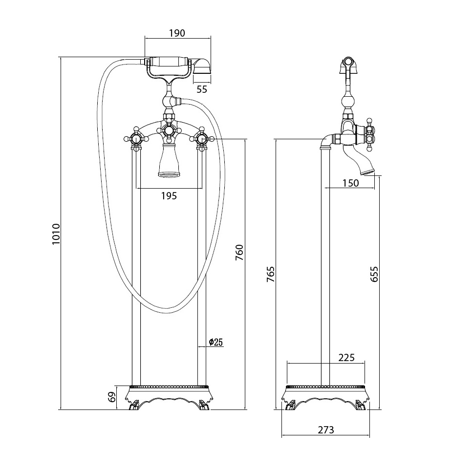Смеситель ABBER Klassik AF8415G напольный, золото - Gidratop.ru изображение
