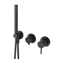 LEAF-DIM3-D-L-NOP Встраиваемый смеситель для душа с переключателем на 3 выхода, в комплекте с ручным душем, исполнение Чёрный матовый - Gidratop.ru изображение