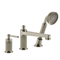 GESSI VENTI20 смеситель для установки на борт ванны на 3 отверстия, однорычажный, с ручным душем и шлангом 1500 мм., цвет Finox Brushed Nickel