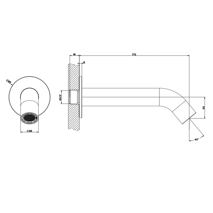 GESSI 316 излив для ванны 172мм на 1/2, с удаленным управлением (не входит в комплект), цвет: steel brushed - Gidratop.ru изображение
