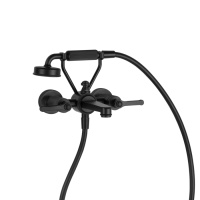 GESSI VENTI20 смеситель для ванны настенный, двухвентильный, с ручным душем и шлангом 1500 мм., цвет черный матовый - Gidratop.ru изображение