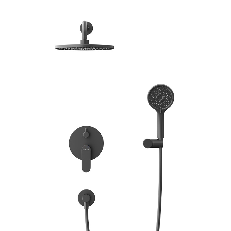 STYLUS-DSET-NOP Душевой комплект встраиваемый (смеситель встраиваемый, верхний душ, ручной душ со шлангом, штуцер с держателем), черный матовый - Gidratop.ru изображение