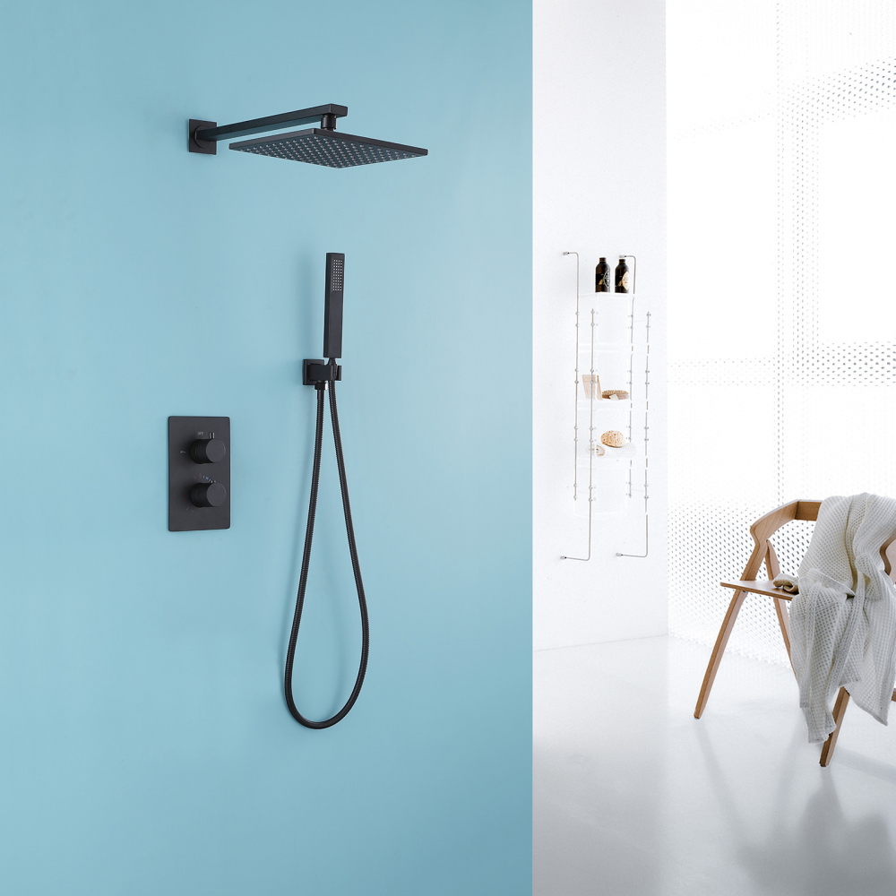 Душевая система ABBER Weiss Insel AF8051B скрытого монтажа без излива, термостат, черный матовый - Gidratop.ru изображение