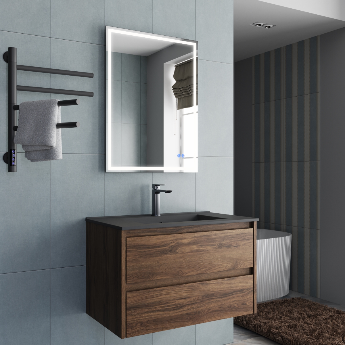 База под раковину Gio 800 подвесная, 2 выкатных ящика soft-close, C.Oak - Gidratop.ru изображение