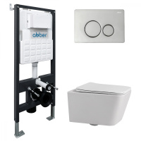 Комплект подвесной унитаз ABBER Rechteck AC1201 белый с инсталляцией AC0105 и кнопкой AC0121 хром - Gidratop.ru изображение