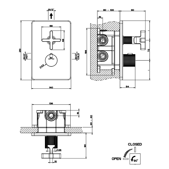 GESSI INCISO встраиваемый термостатический смеситель на 1 источник, резьба 1/2 (внешняя часть), цвет: хром - Gidratop.ru изображение