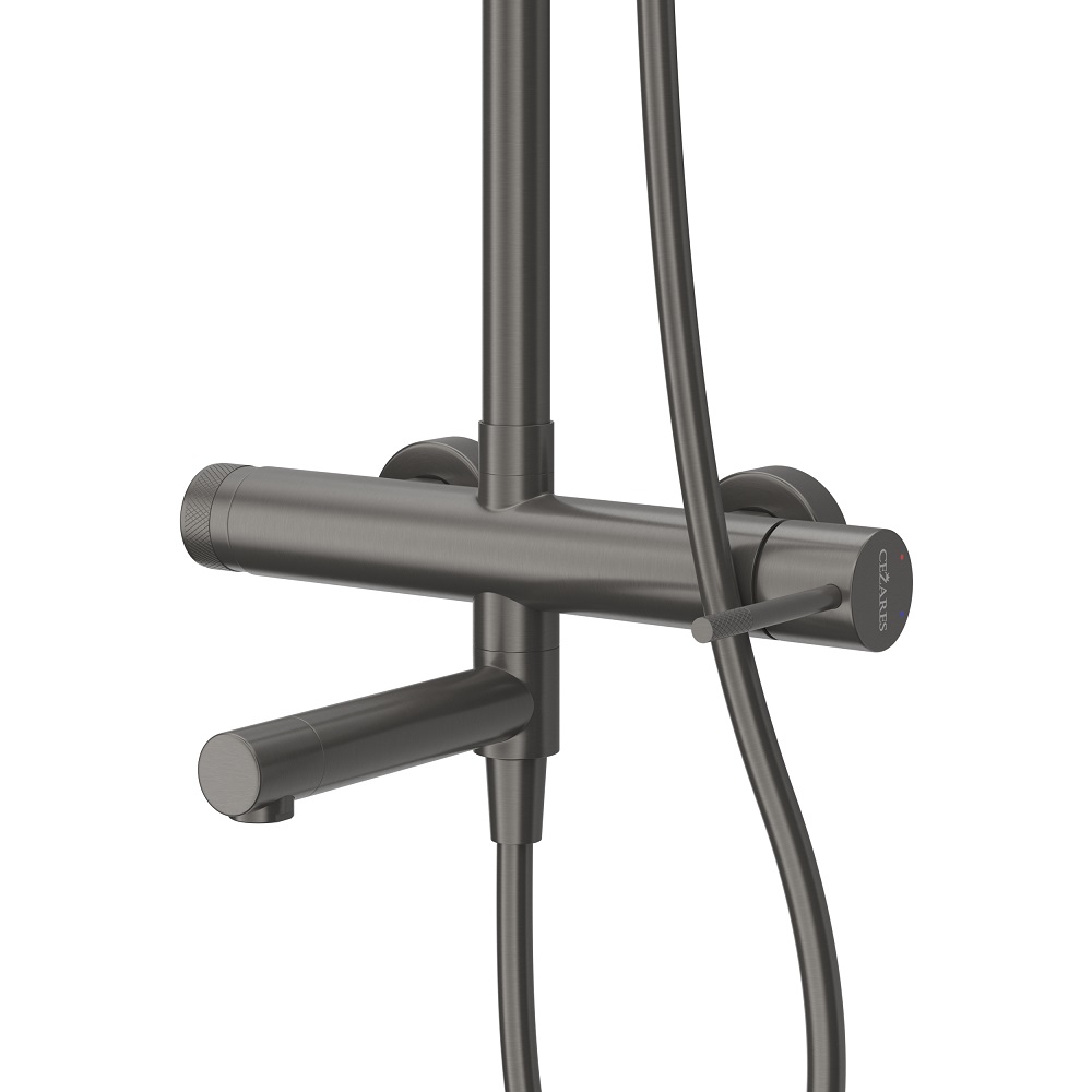 RELAX-CVD-GM Душевая стойка со смесителем и изливом, оружейная сталь - Gidratop.ru изображение