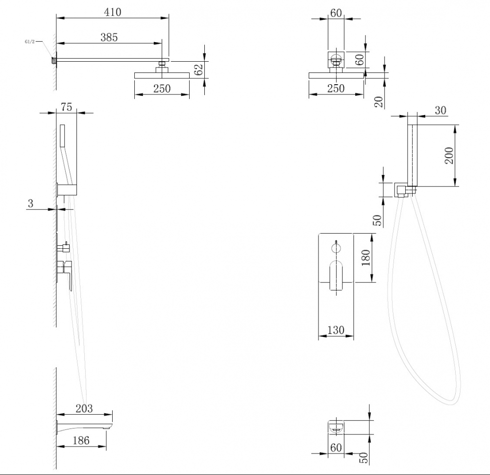 Душевая система ABBER Weiss Insel AF8017 скрытого монтажа с изливом, хром - Gidratop.ru изображение