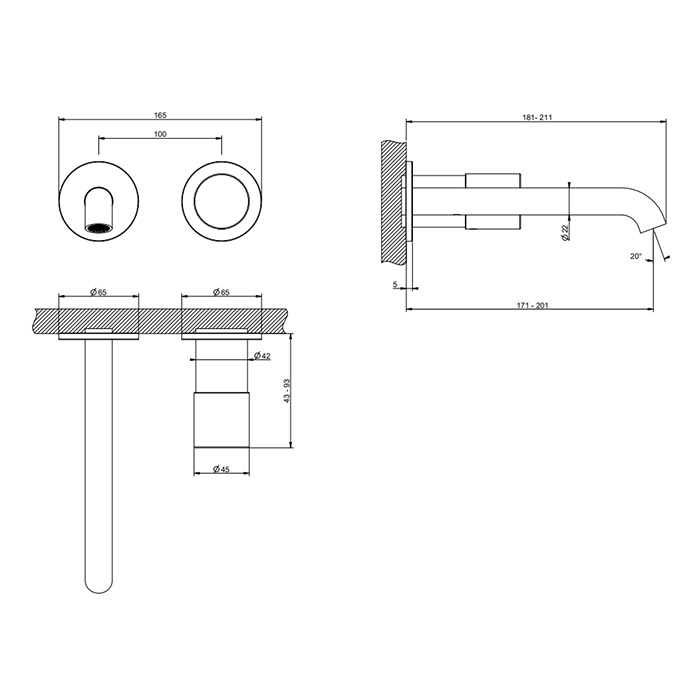 GESSI HABITO UNITO смеситель для раковины настенный встраиваемый, однорычажный, цвет  Black Metal PVD - Gidratop.ru изображение
