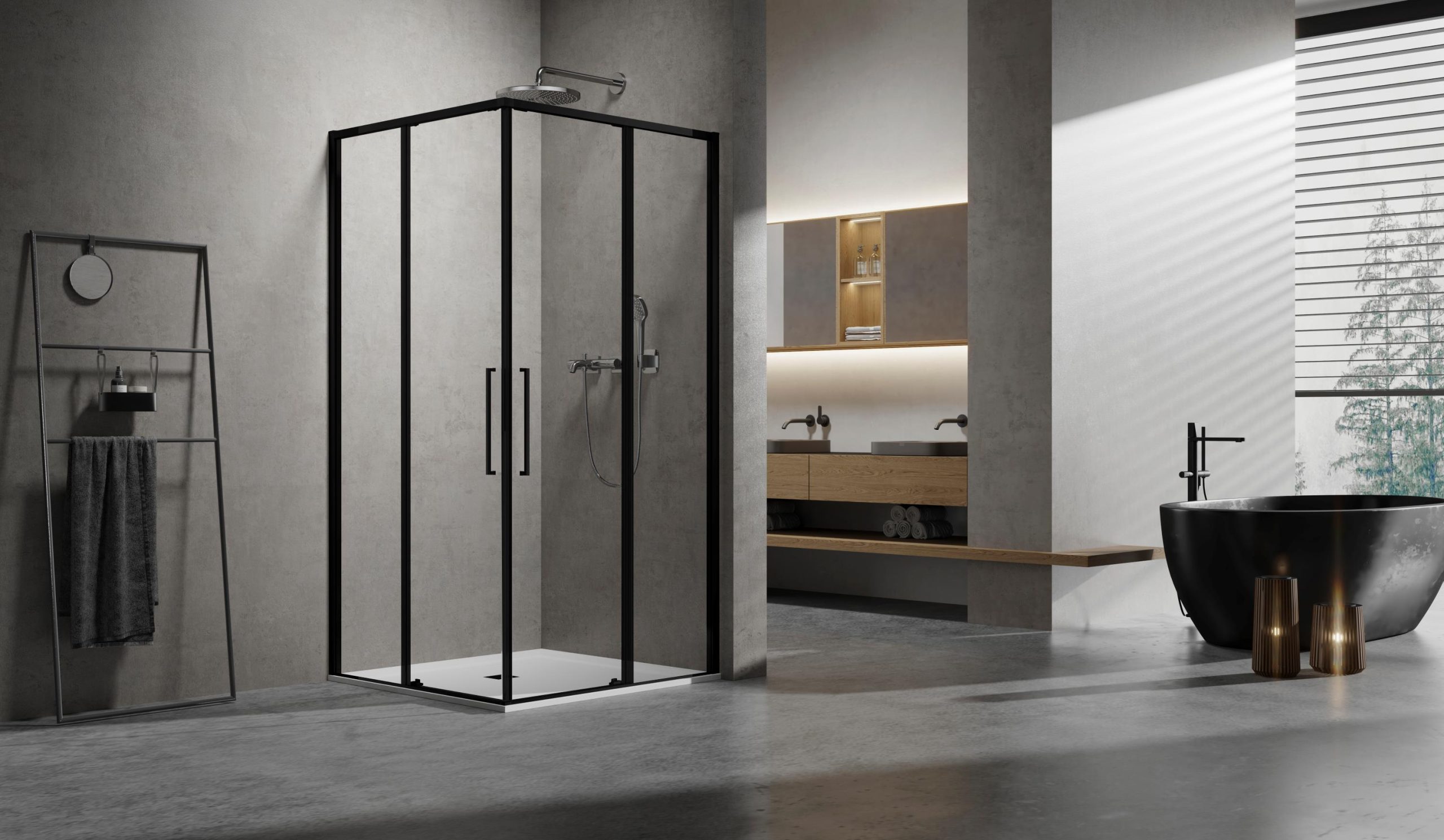 Душевой уголок Slim 8mm VSS-6SL8010CLB, 1000*800, черный, стекло прозрачное - Gidratop.ru изображение